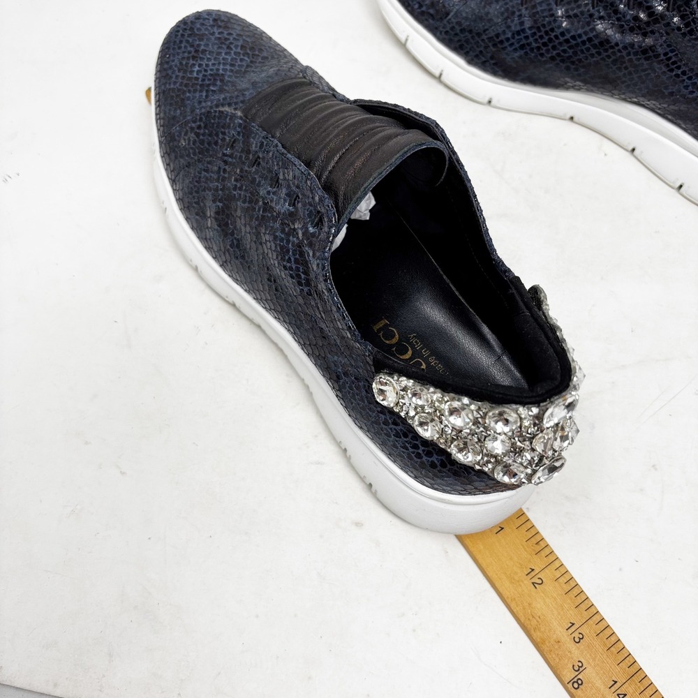 Sesto Meucci Sneakers Size 8 Blue Snake Print Leather‎ Rhinestone Heels - Picture 11 of 14